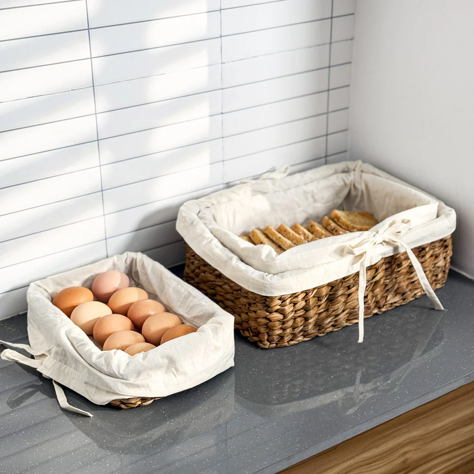 Seagrass Woven Lined Storage Baskets Short, Set of 3 - Natural - Image 6