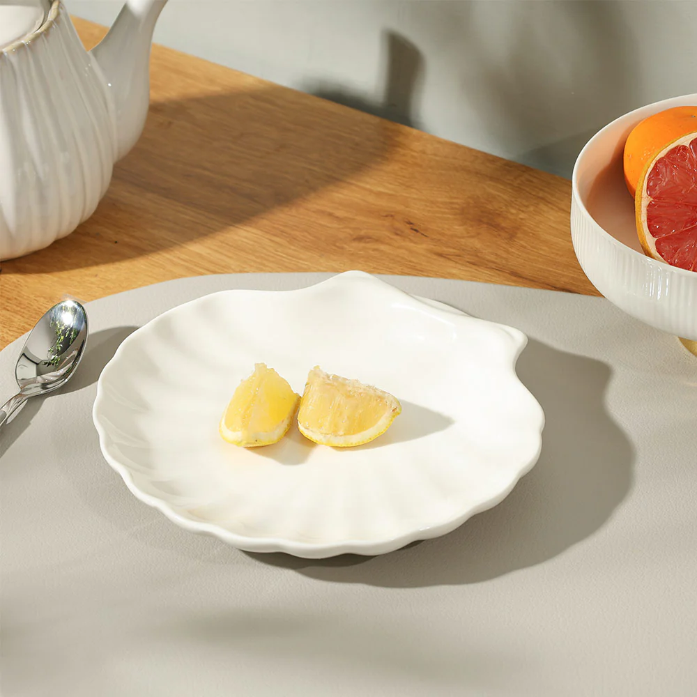Seashell Porcelain Dessert Plate - White