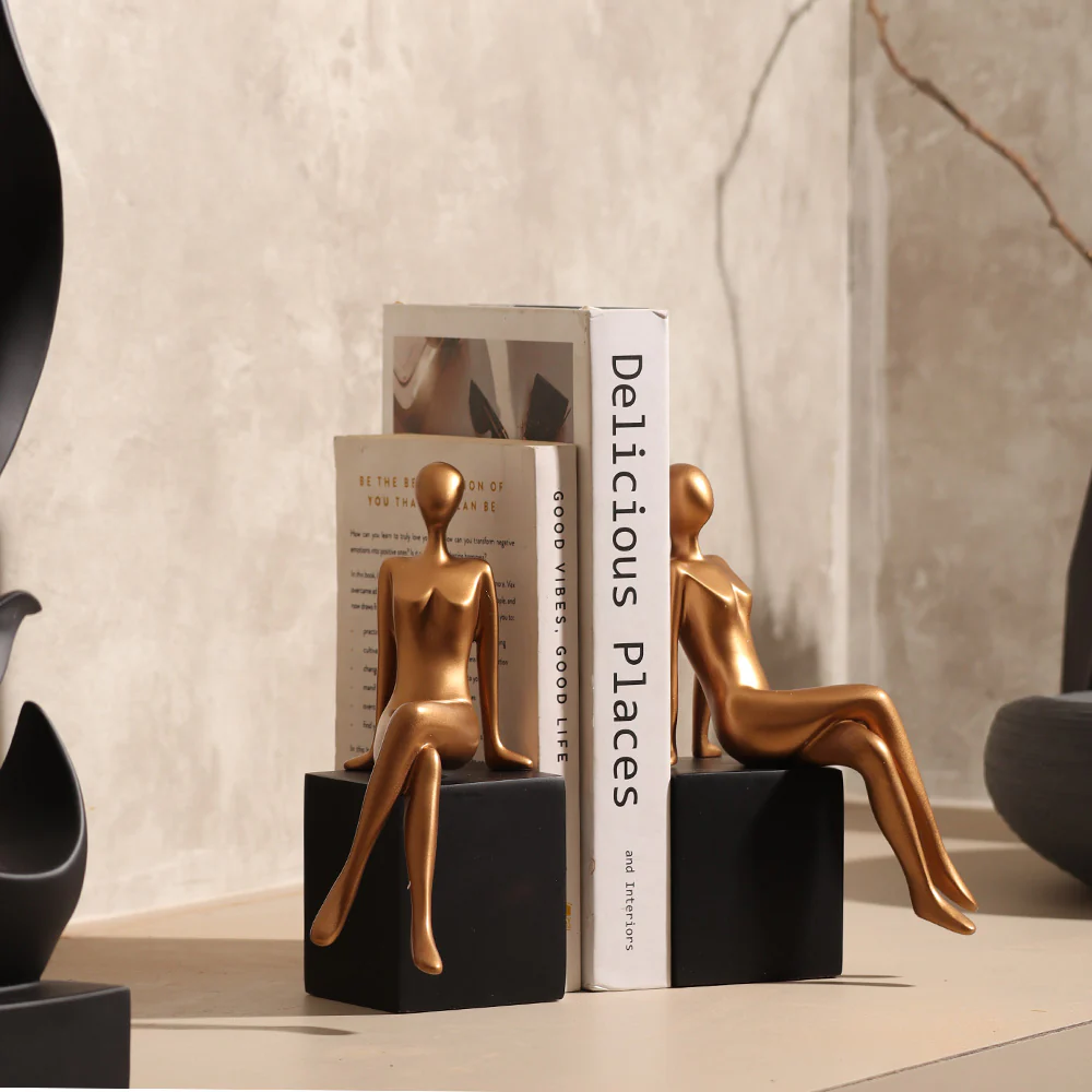 Seated Bookends, Set of 2 - Black & Gold - Image 10