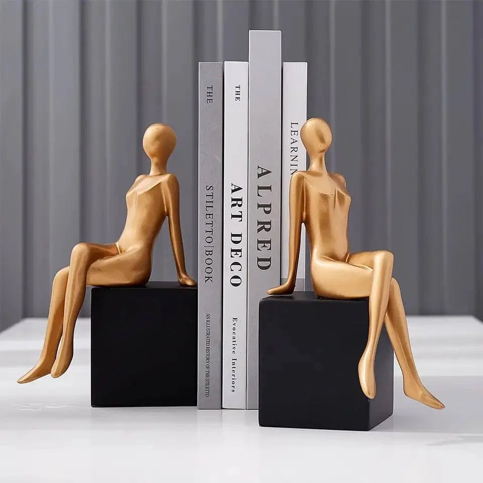 Seated Bookends, Set of 2 - Black & Gold - Image 2
