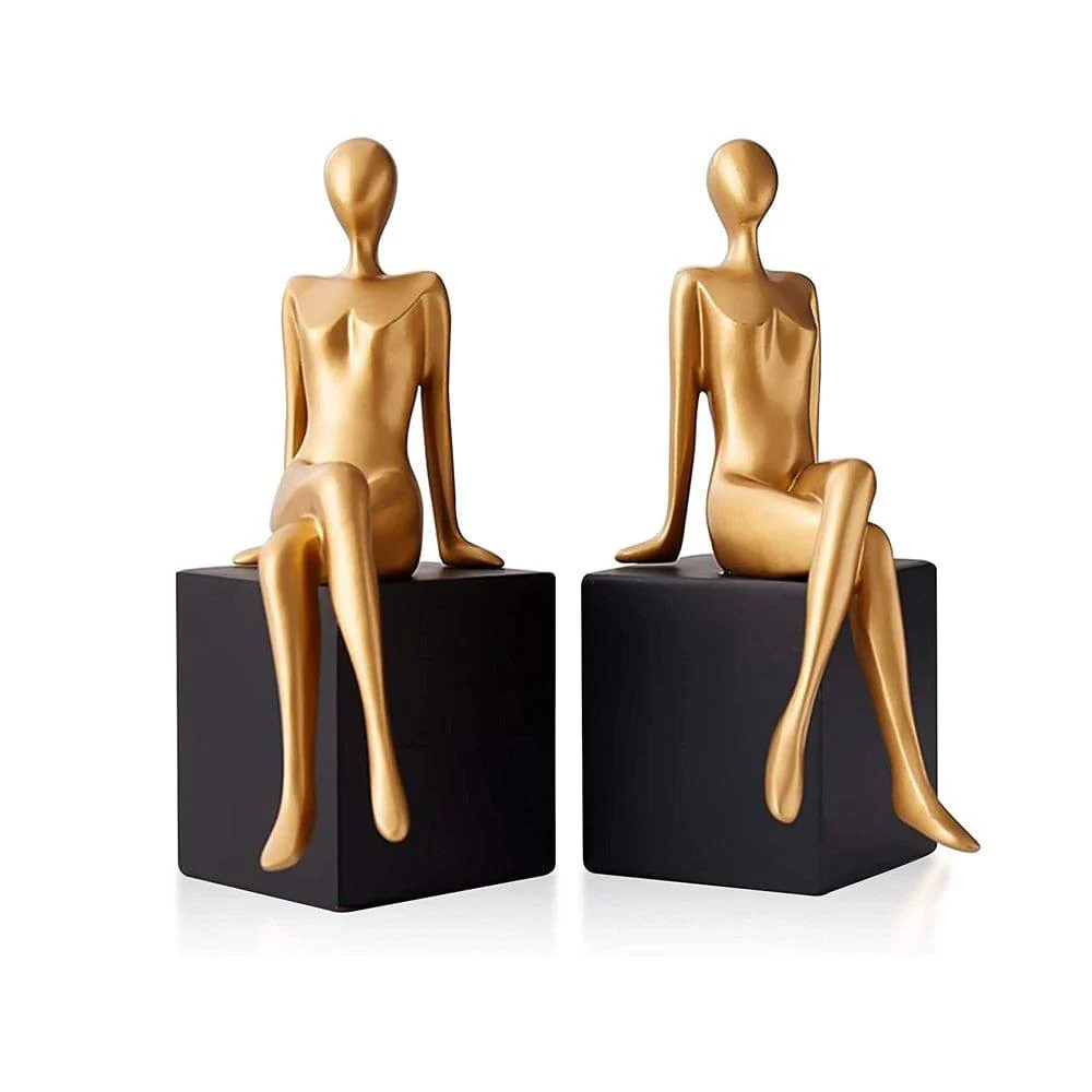 Seated Bookends, Set of 2 - Black & Gold - Image 3