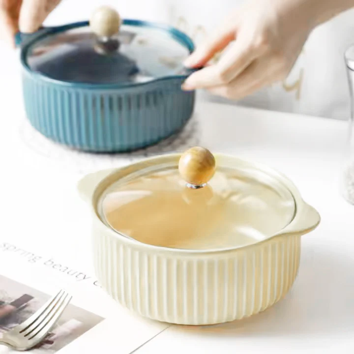 Shire Ceramic Serving Pot with Glass Lid - Cream - Image 4