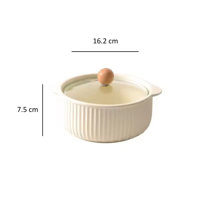 Shire Ceramic Serving Pot with Glass Lid - Cream - Image 5