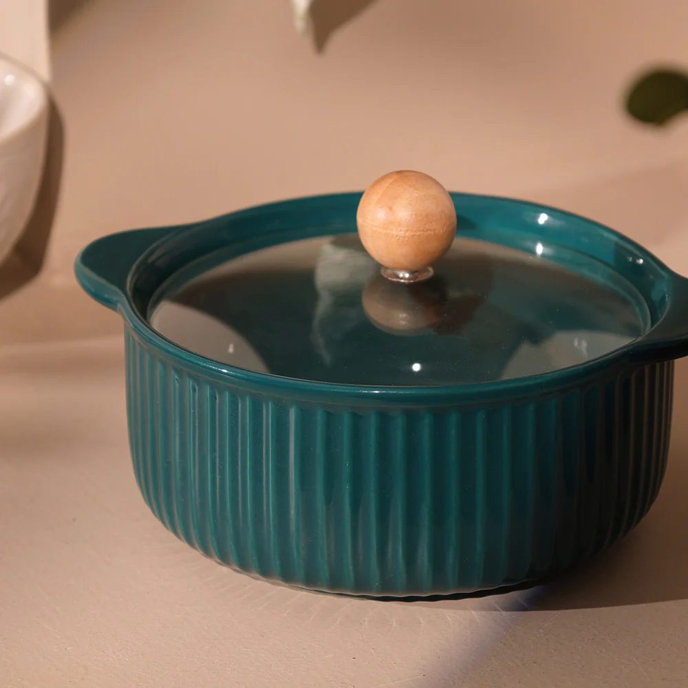 Shire Ceramic Serving Pot with Glass Lid - Dark Green - Image 4