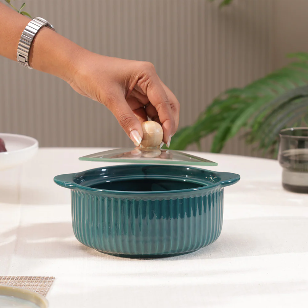 Shire Ceramic Serving Pot with Glass Lid - Dark Green - Image 5