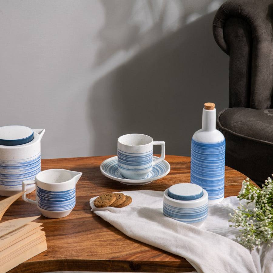 Shore Ceramic Teapot with Filter - White & Blue - Image 5