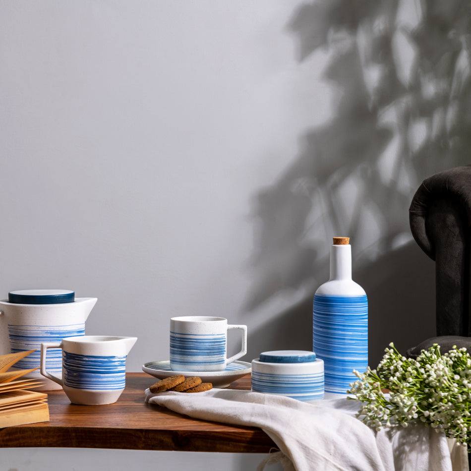 Shore Ceramic Teapot with Filter - White & Blue - Image 6