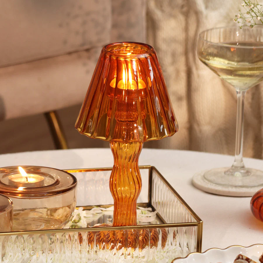 Sintra Glass Tealight Holder Lamp - Burnt Orange
