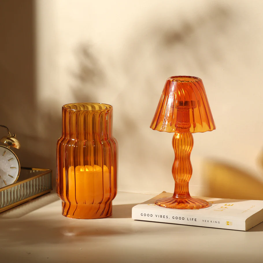 Sintra Glass Tealight Holder Lamp - Burnt Orange - Image 10