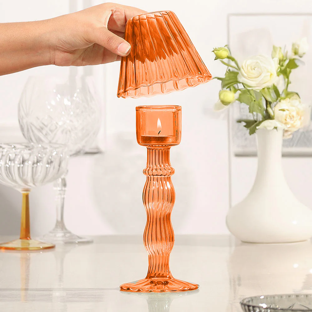 Sintra Glass Tealight Holder Lamp - Burnt Orange - Image 2