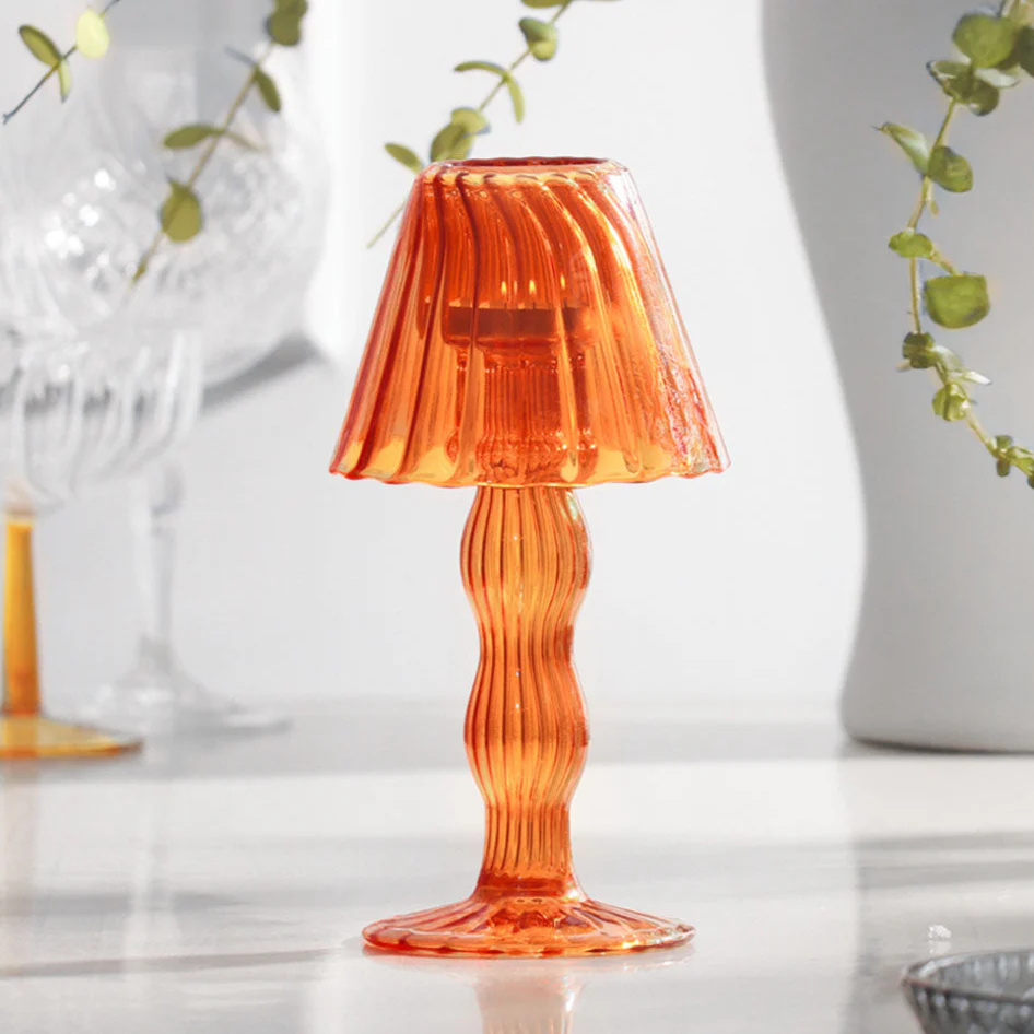 Sintra Glass Tealight Holder Lamp - Burnt Orange - Image 4