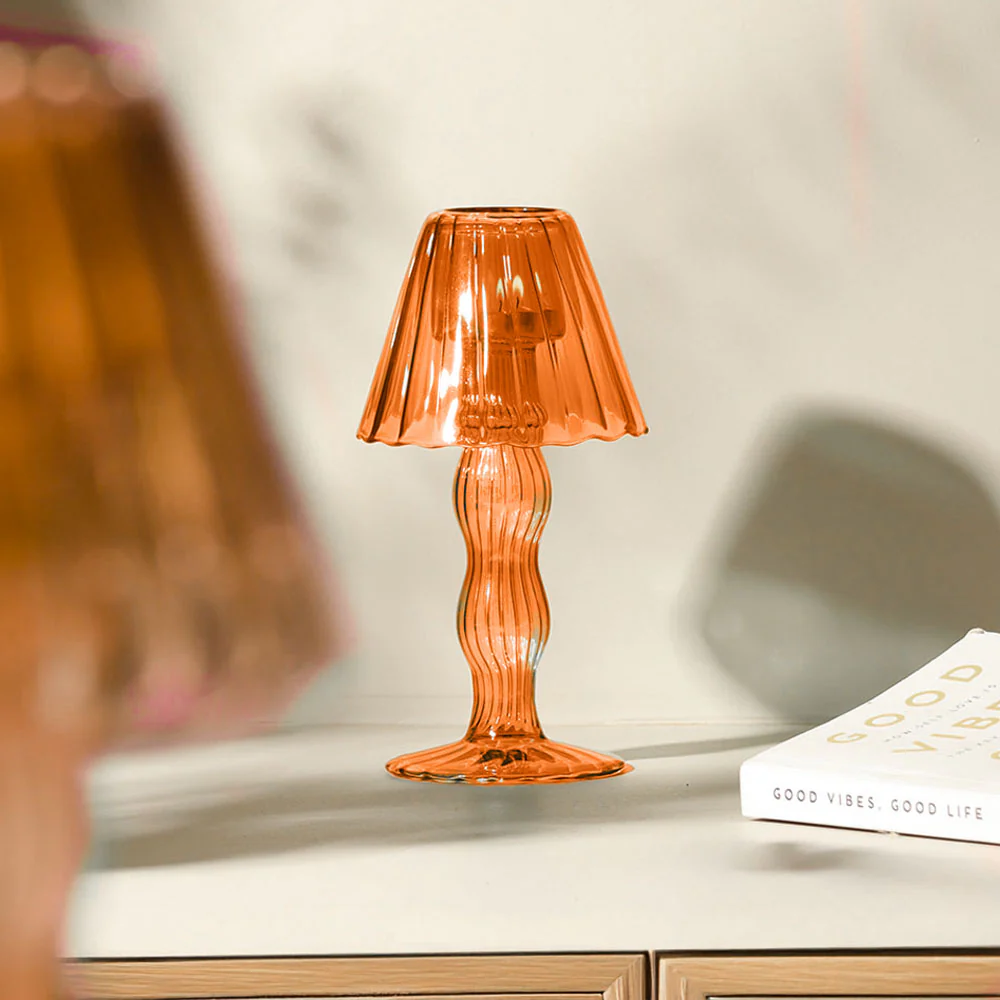 Sintra Glass Tealight Holder Lamp - Burnt Orange - Image 5