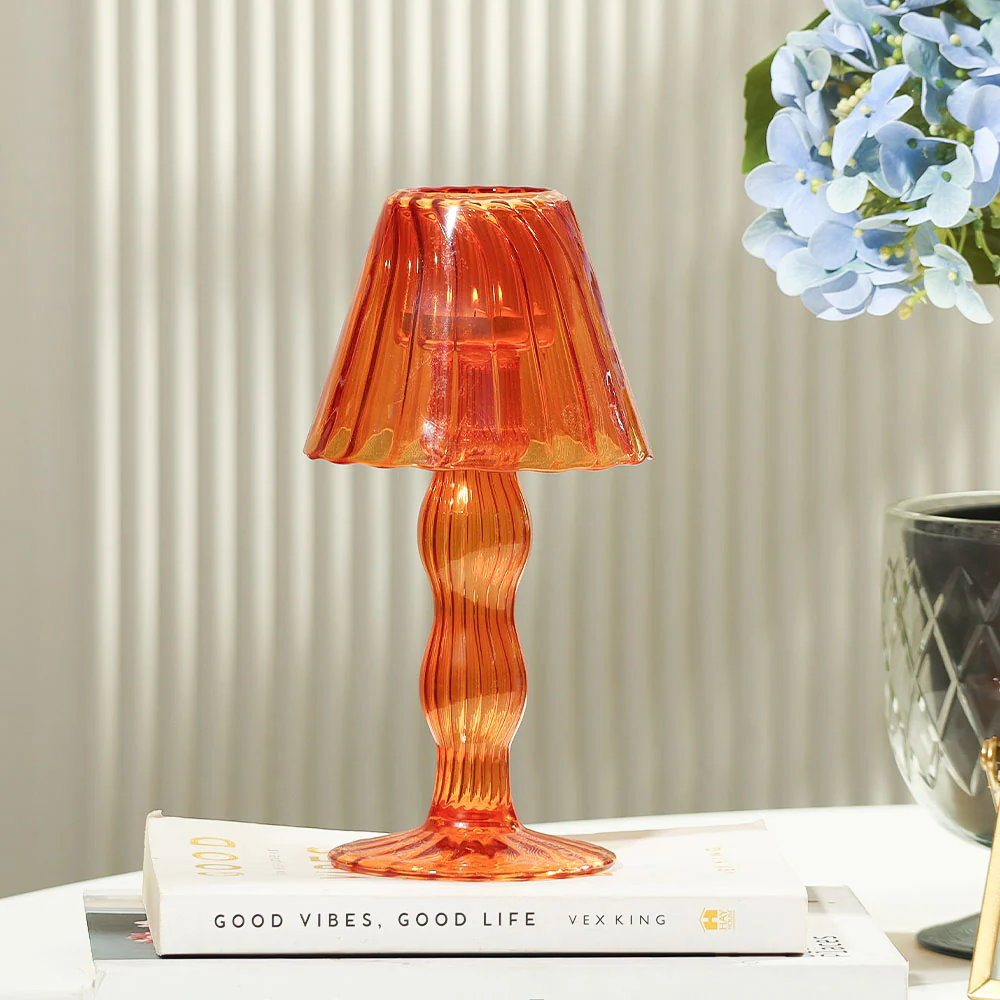 Sintra Glass Tealight Holder Lamp - Burnt Orange - Image 6