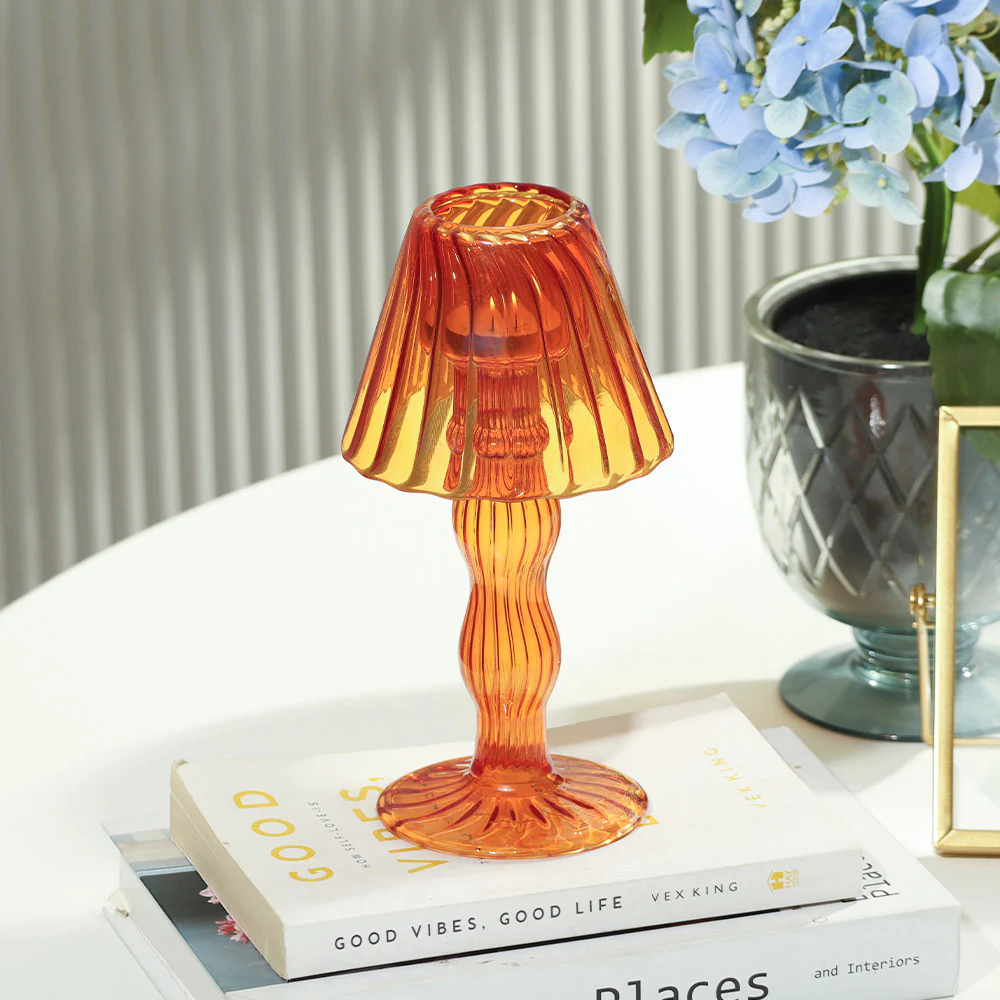 Sintra Glass Tealight Holder Lamp - Burnt Orange - Image 8
