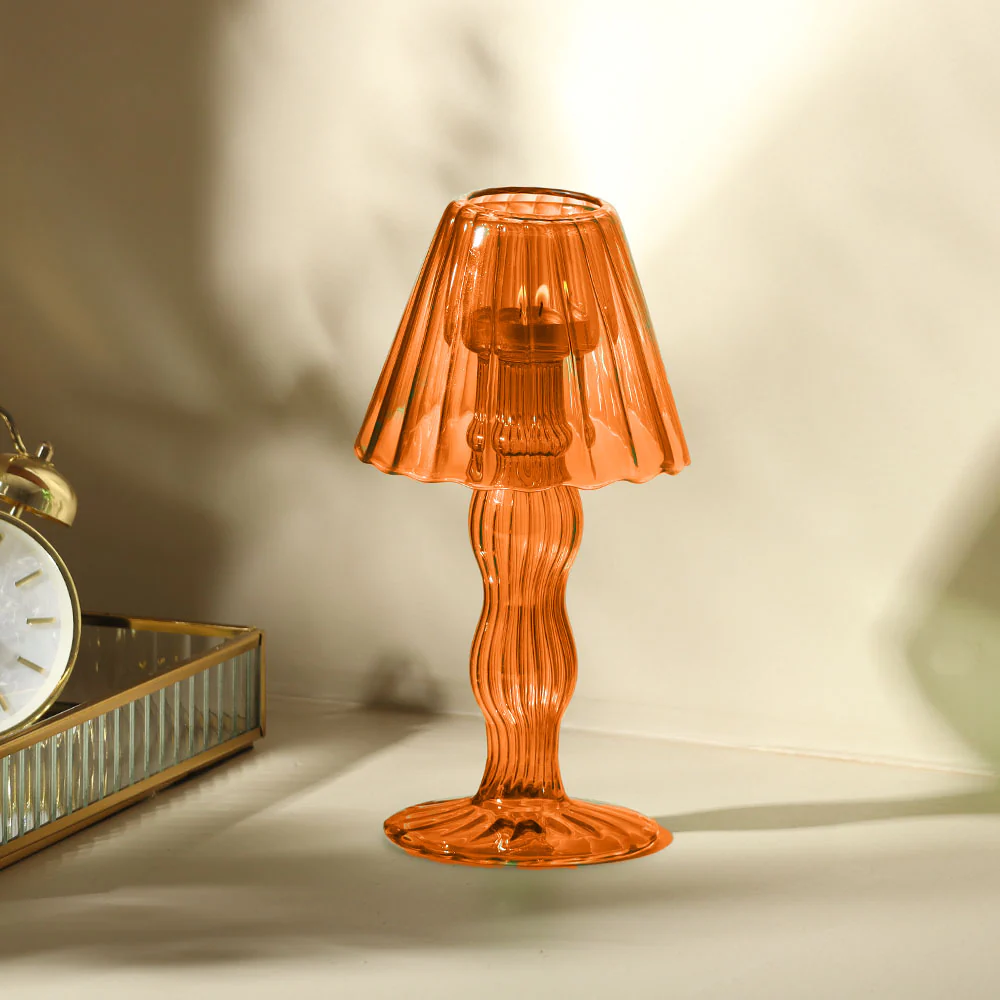 Sintra Glass Tealight Holder Lamp - Burnt Orange - Image 9