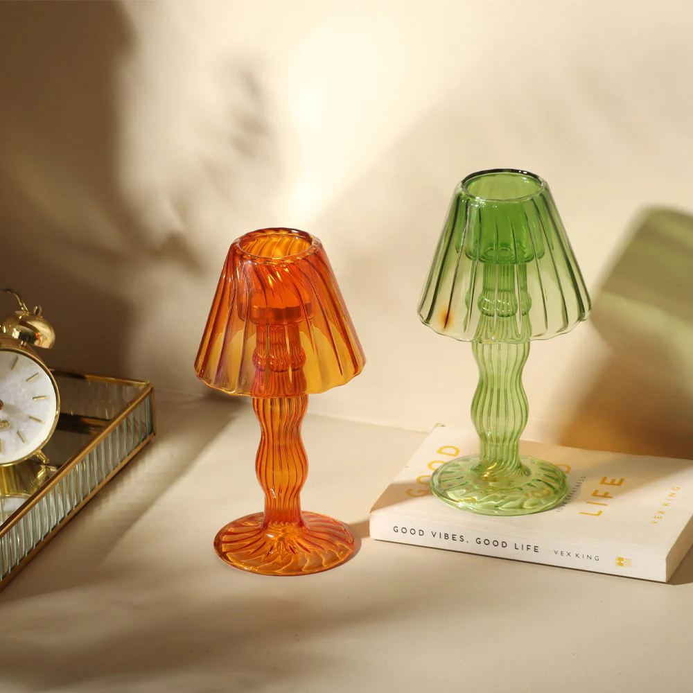 Sintra Glass Tealight Holder Lamp - Burnt Orange - Image 7