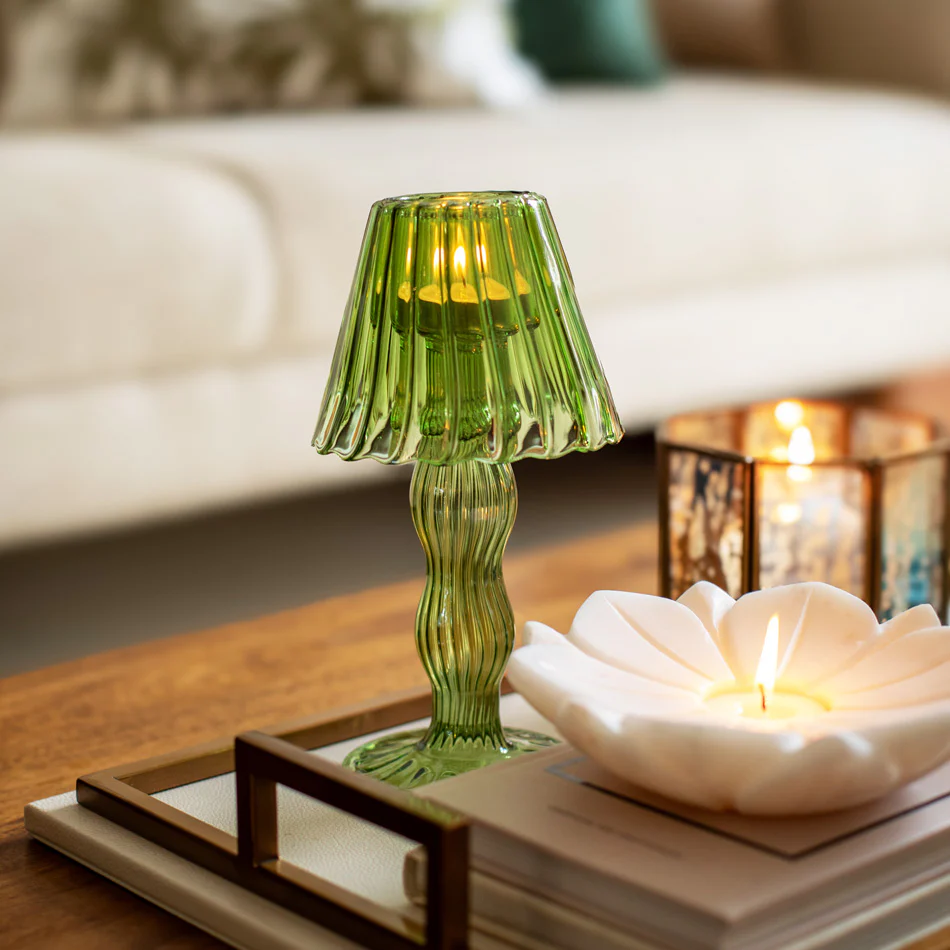 Sintra Glass Tealight Holder Lamp - Dark Green - Image 2