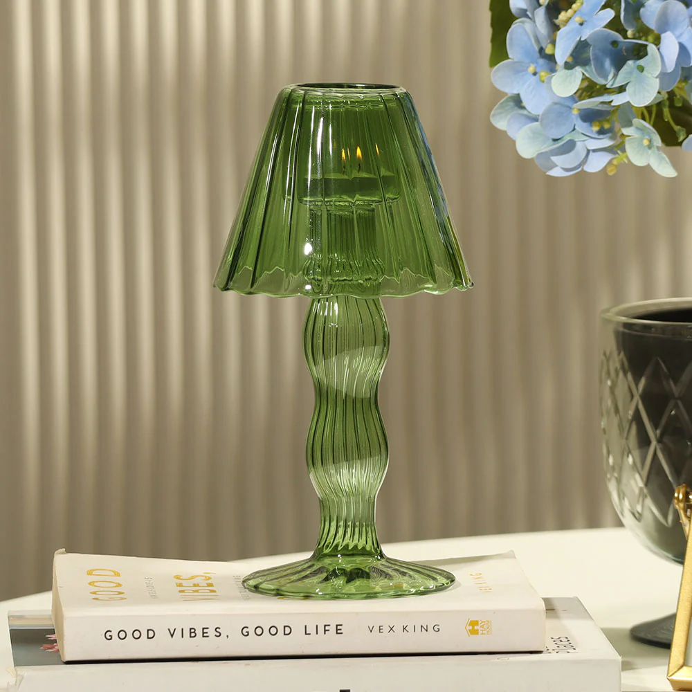 Sintra Glass Tealight Holder Lamp - Dark Green - Image 3