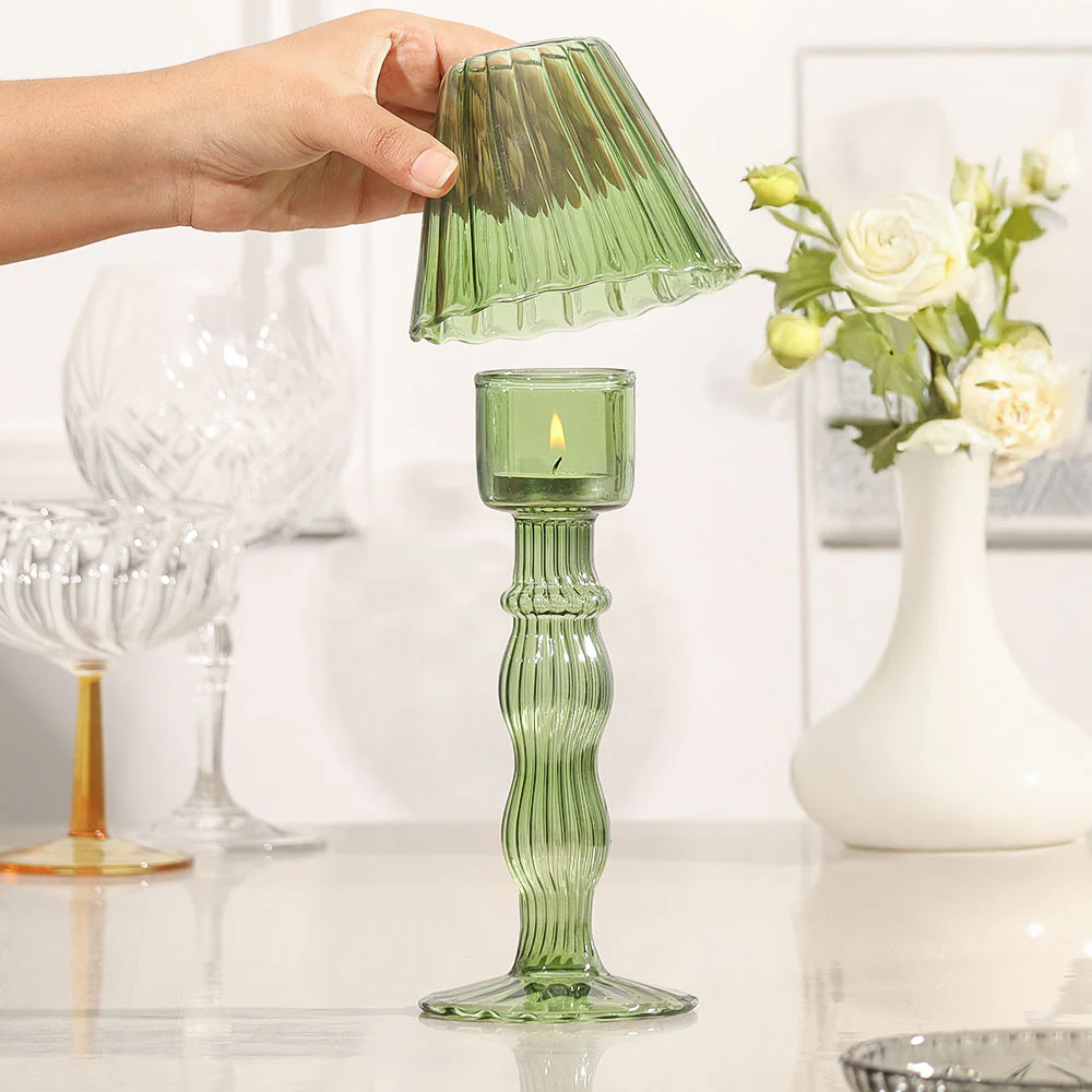 Sintra Glass Tealight Holder Lamp - Dark Green - Image 5