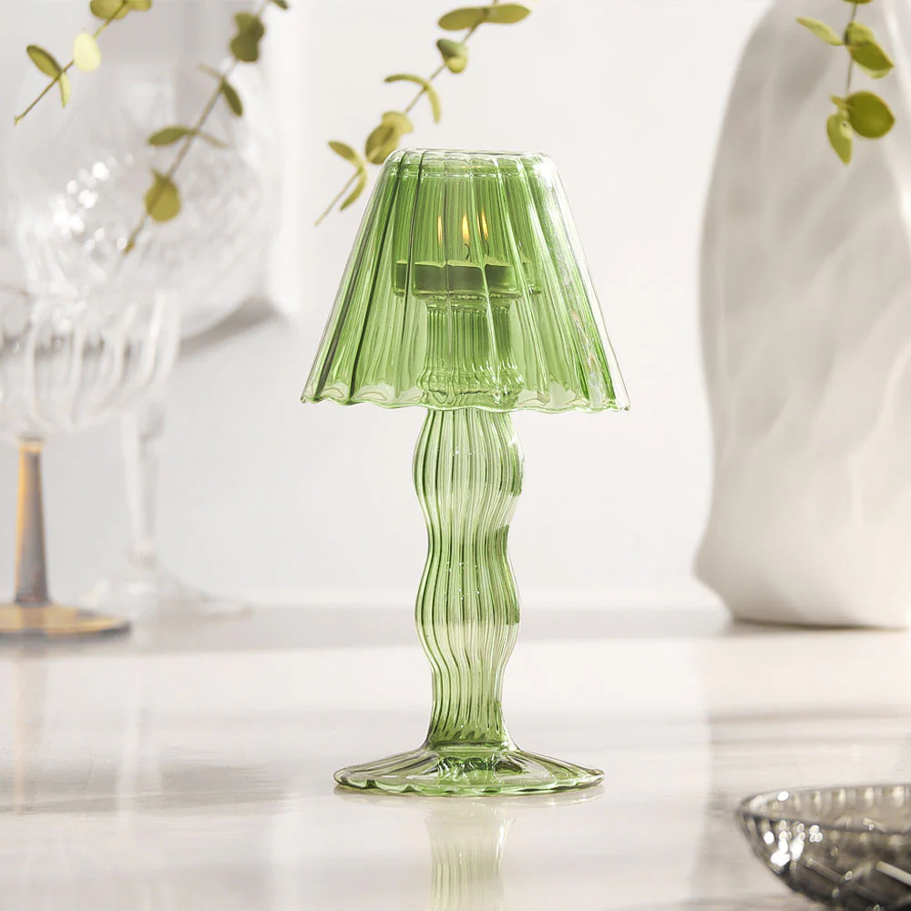 Sintra Glass Tealight Holder Lamp - Dark Green - Image 6