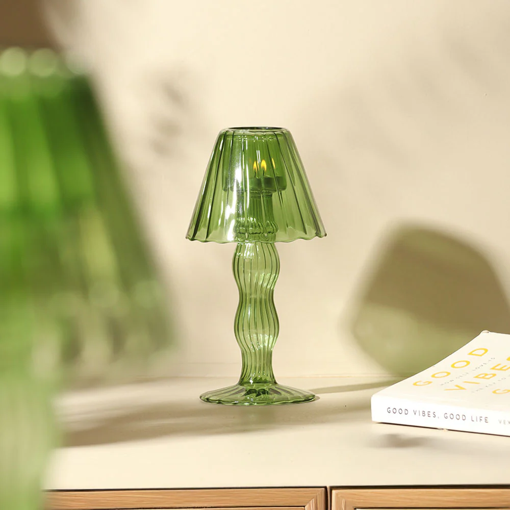 Sintra Glass Tealight Holder Lamp - Dark Green - Image 7