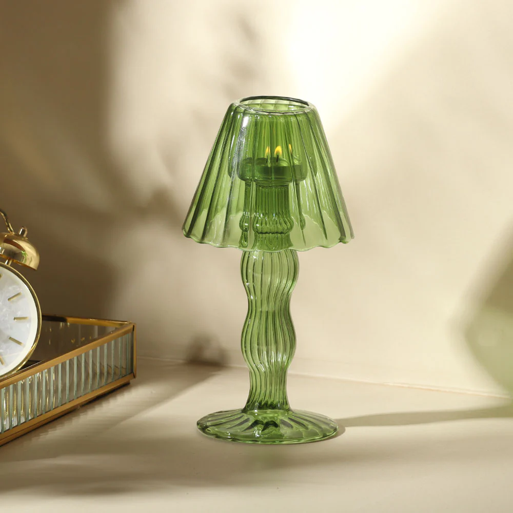 Sintra Glass Tealight Holder Lamp - Dark Green - Image 8