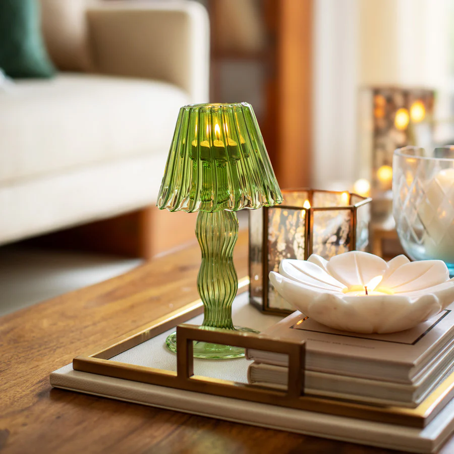 Sintra Glass Tealight Holder Lamp - Dark Green - Image 9