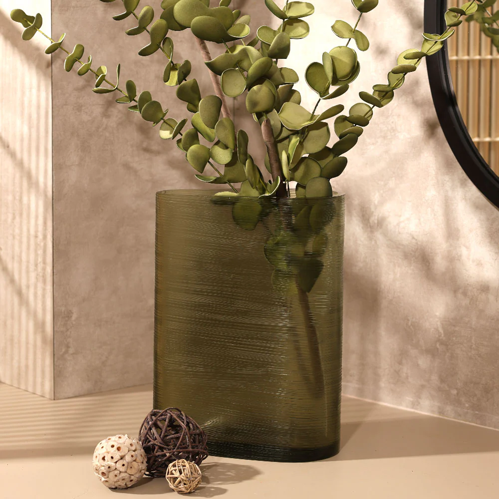 Sirocco Asymmetric Glass Vase Tall - Moss Green - Image 2