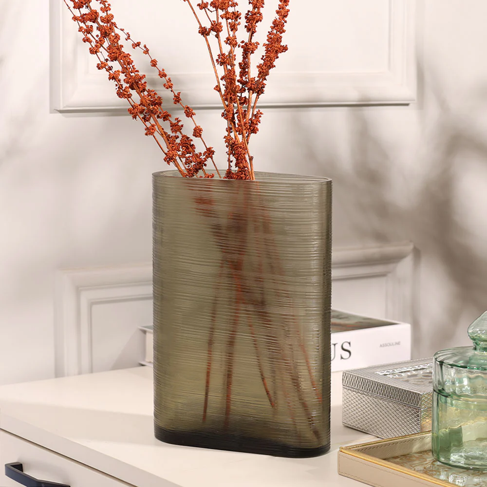 Sirocco Asymmetric Glass Vase Tall - Moss Green - Image 5