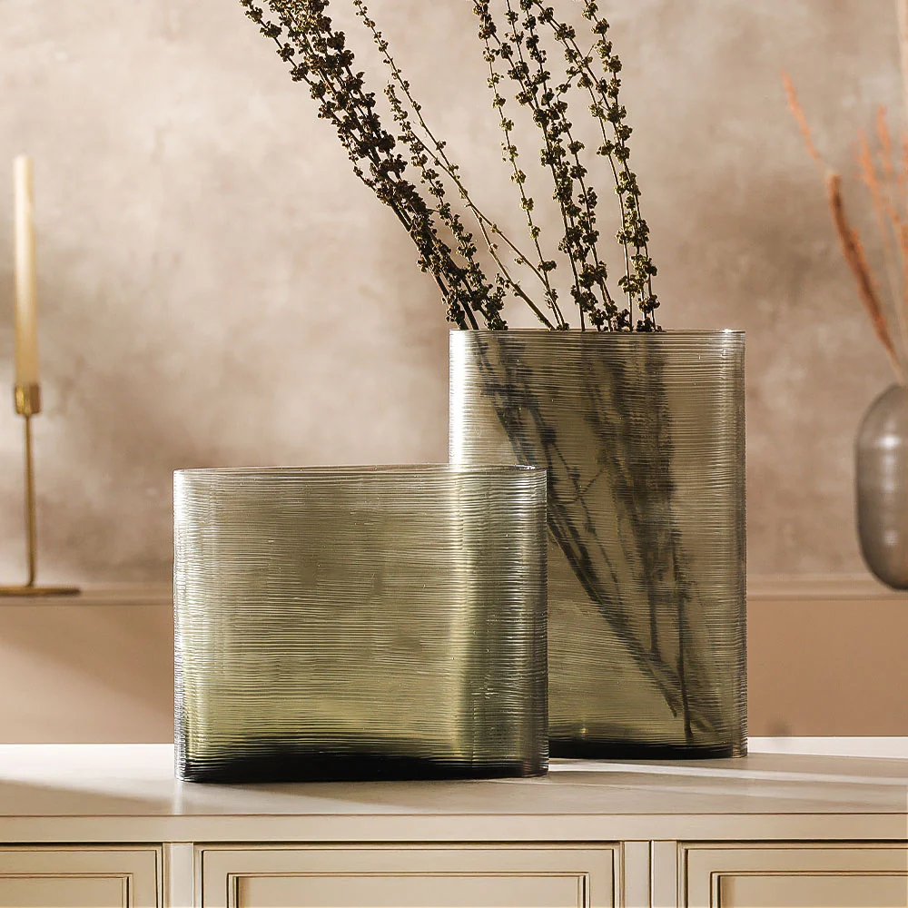Sirocco Asymmetric Glass Vase Wide - Moss Green - Image 8