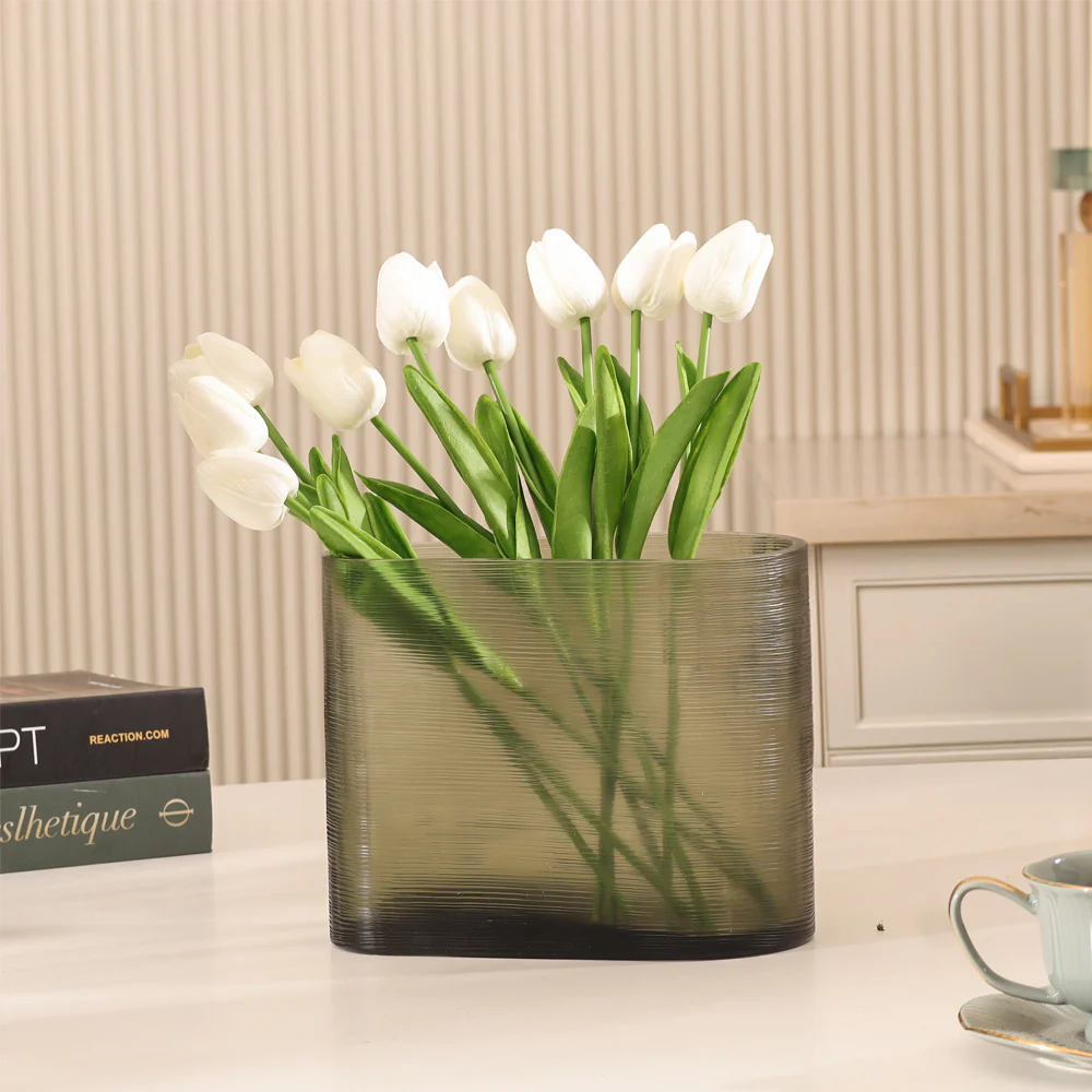 Sirocco Asymmetric Glass Vase Wide - Moss Green - Image 2