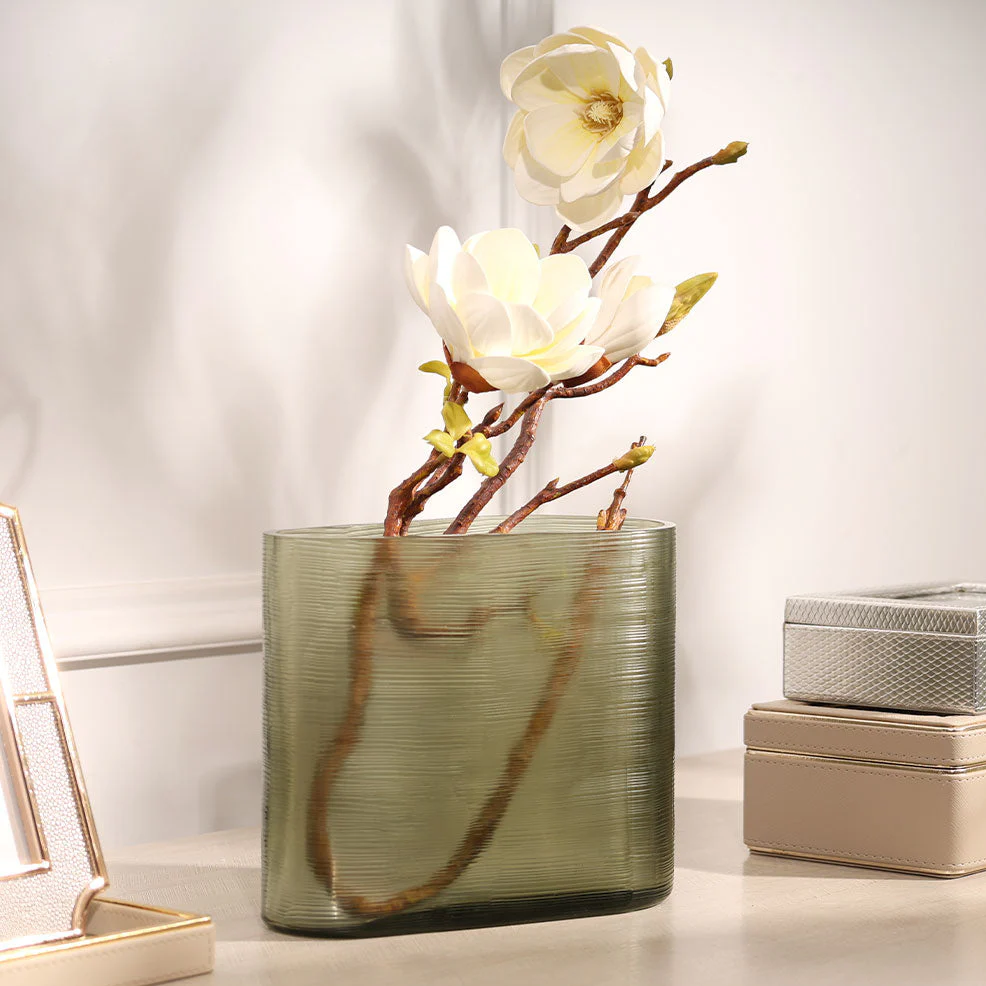 Sirocco Asymmetric Glass Vase Wide - Moss Green - Image 3