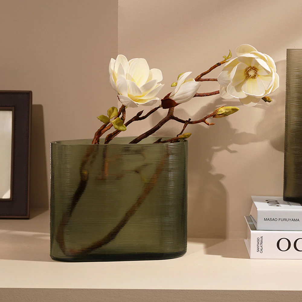 Sirocco Asymmetric Glass Vase Wide - Moss Green - Image 4