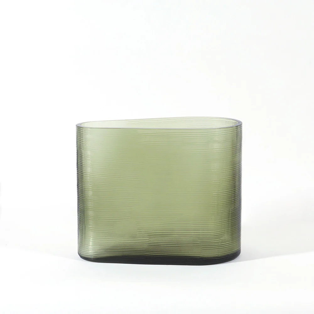 Sirocco Asymmetric Glass Vase Wide - Moss Green - Image 5