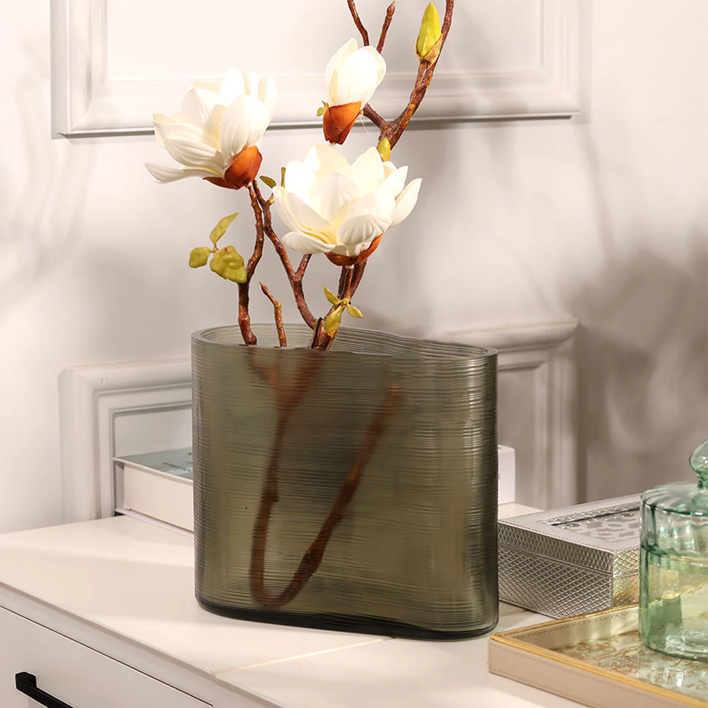 Sirocco Asymmetric Glass Vase Wide - Moss Green - Image 6