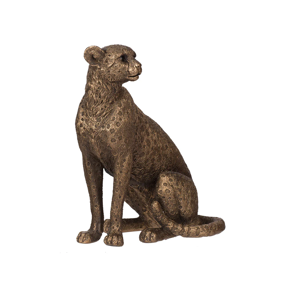 Sitting Cheetah Sculpture Small - Dull Gold - Image 10