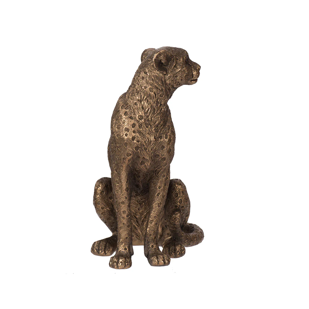Sitting Cheetah Sculpture Small - Dull Gold - Image 11