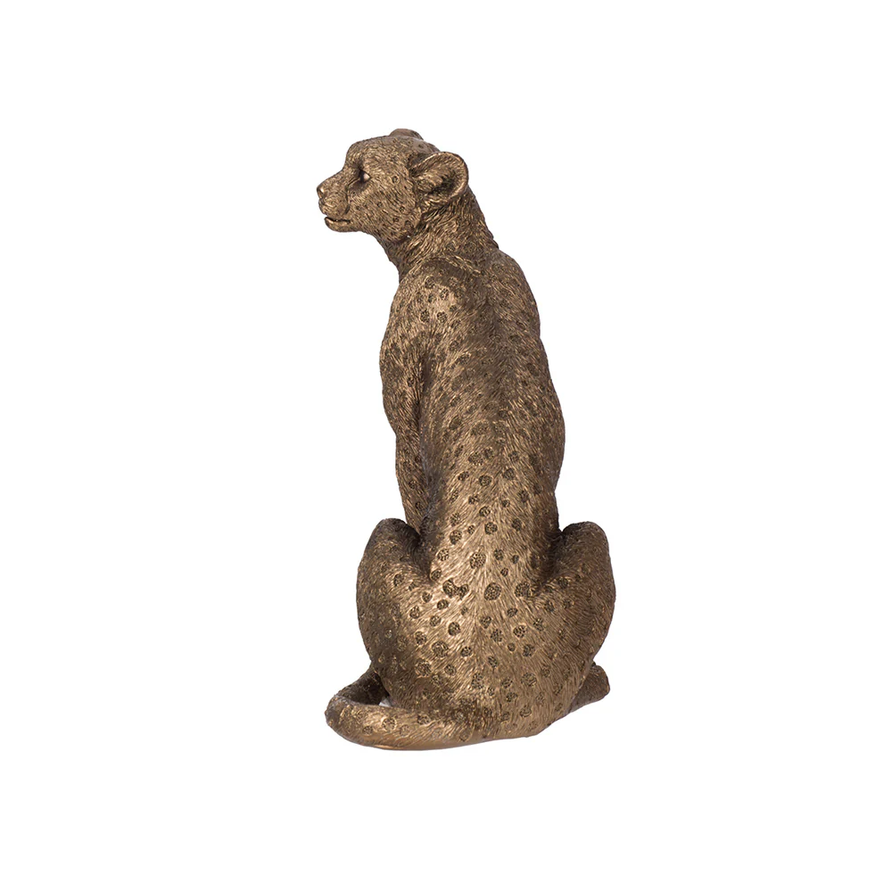 Sitting Cheetah Sculpture Small - Dull Gold - Image 12