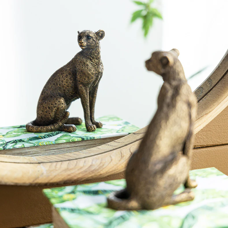Sitting Cheetah Sculpture Small - Dull Gold - Image 4