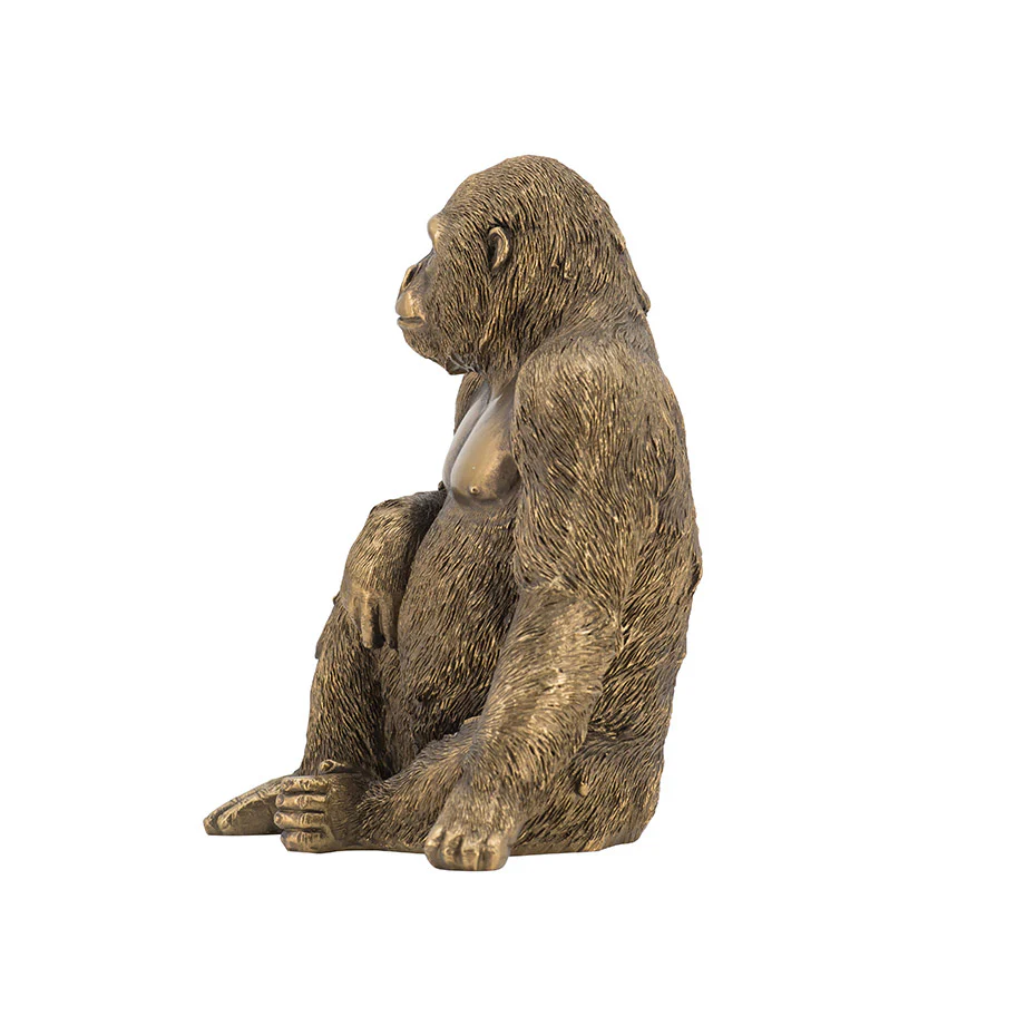 Sitting Gorilla Sculpture Medium - Dull Gold - Image 10