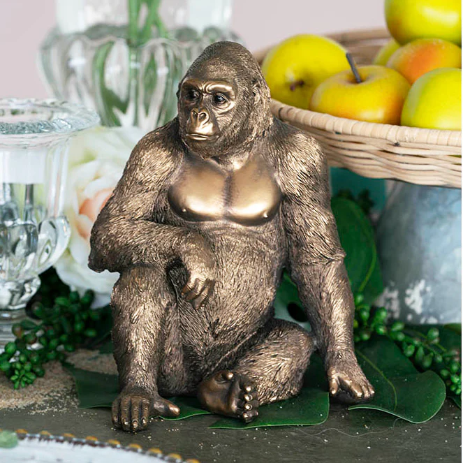 Sitting Gorilla Sculpture Medium - Dull Gold - Image 2