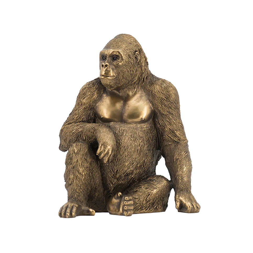 Sitting Gorilla Sculpture Medium - Dull Gold - Image 3