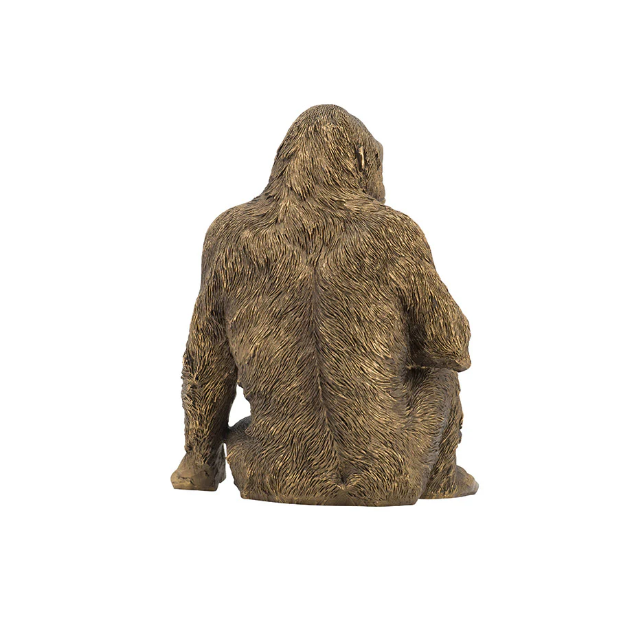 Sitting Gorilla Sculpture Medium - Dull Gold - Image 4