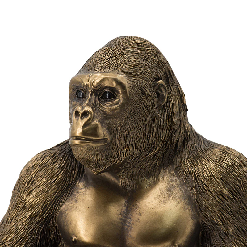 Sitting Gorilla Sculpture Medium - Dull Gold - Image 5