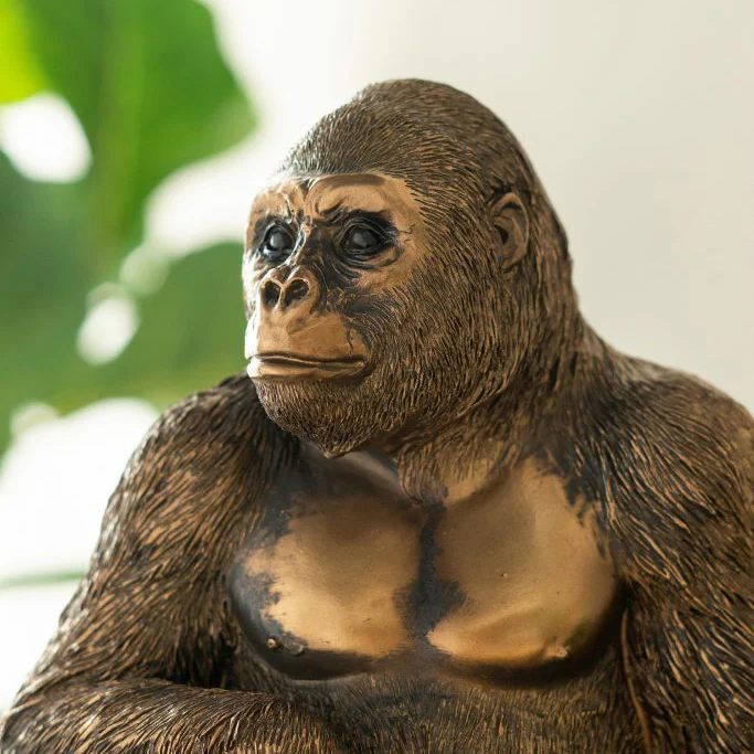 Sitting Gorilla Sculpture Medium - Dull Gold - Image 7