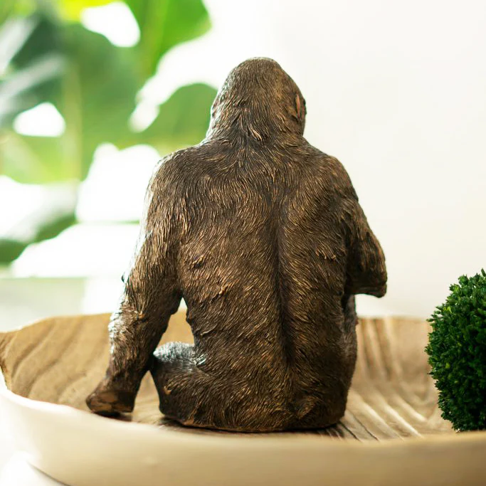 Sitting Gorilla Sculpture Medium - Dull Gold - Image 8