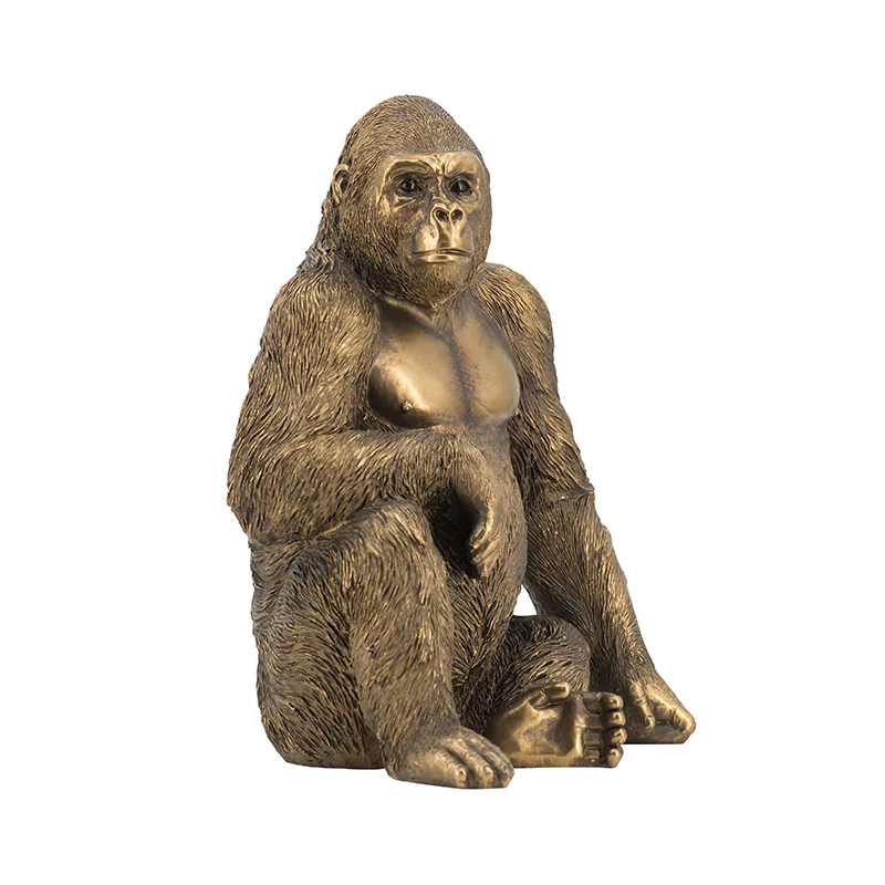 Sitting Gorilla Sculpture Medium - Dull Gold - Image 9