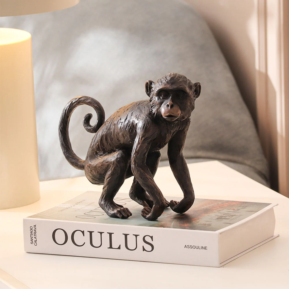 Sitting Monkey Sculpture Medium - Black Brown