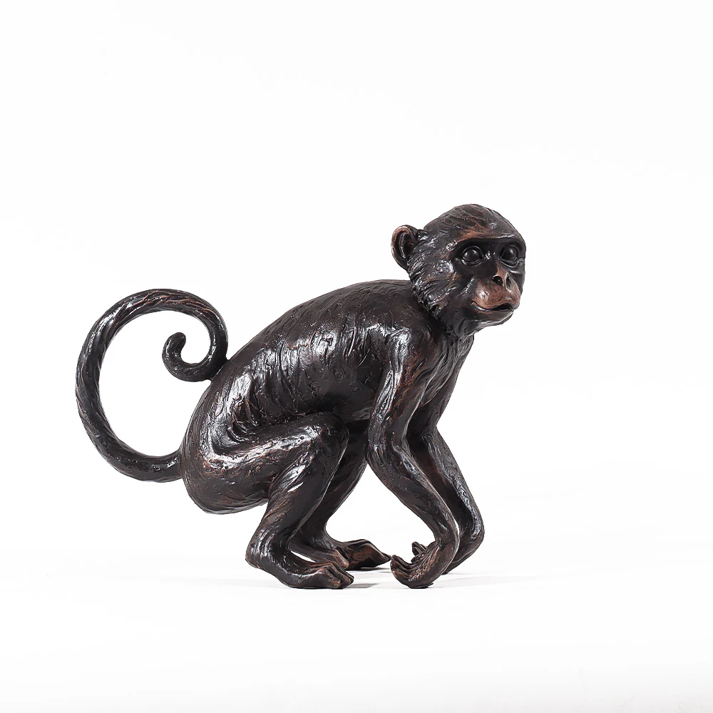 Sitting Monkey Sculpture Medium - Black Brown - Image 4