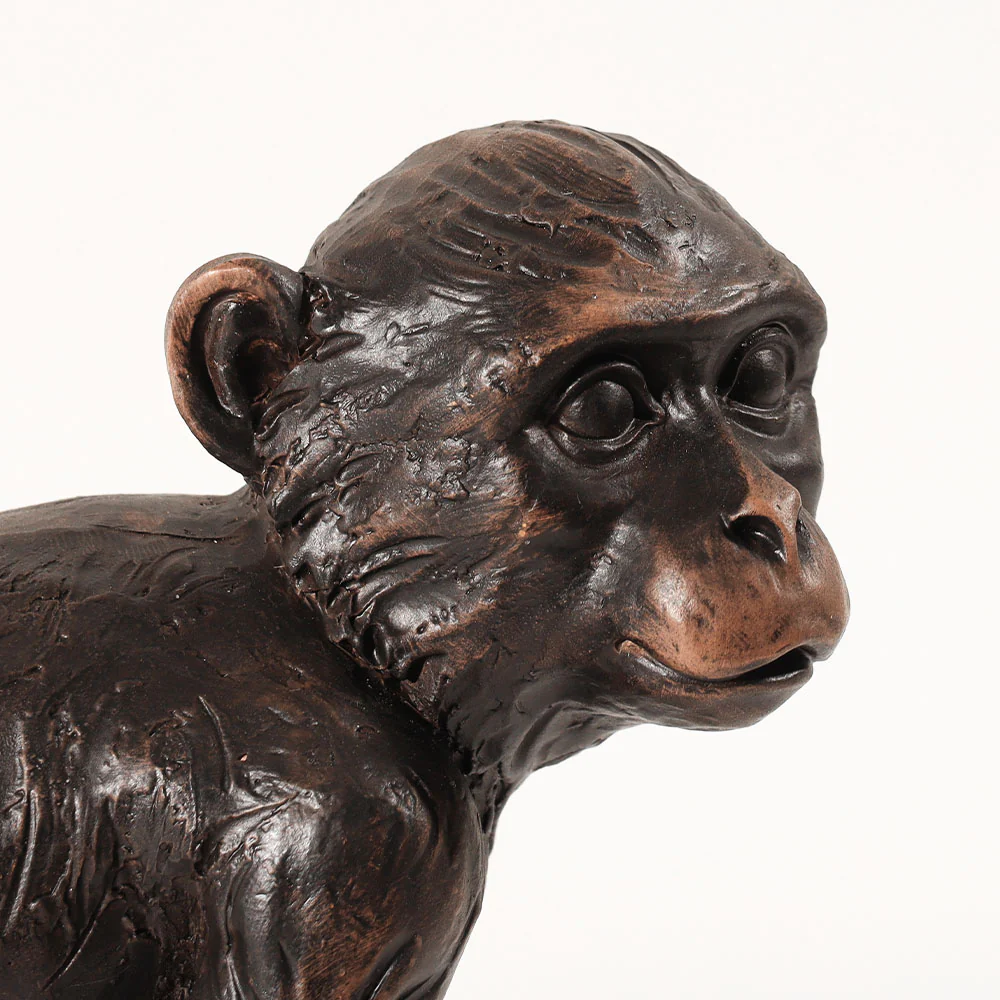 Sitting Monkey Sculpture Medium - Black Brown - Image 6